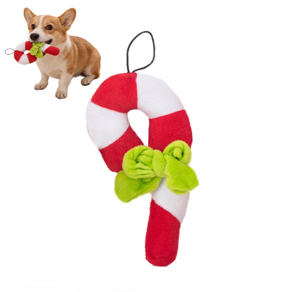 Kuscheltier für den Hund, Weihnachts Zuckerstange Plüschspielzeug mit Aufhängeschnur, Welpenspielzeug Quietschen