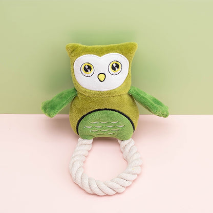 Kuscheltier für Hunde, Baumwollseil Eule mit Bibi-Geräusch, Zahnreinigungsspielzeug für kleine & große Hunde, Drei Farben