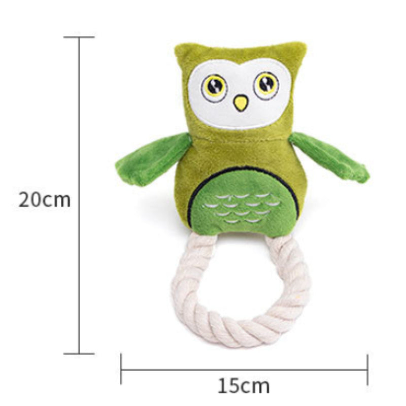 Kuscheltier für Hunde, Baumwollseil Eule mit Bibi-Geräusch, Zahnreinigungsspielzeug für kleine & große Hunde, Drei Farben