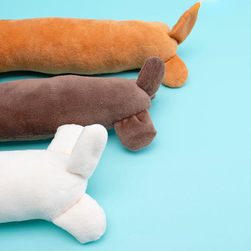 Hund Kuscheltiere, Weiche PP-Baumwolle Langformige Hundespielzeuge mit BiBi-Geräusch, Kauspielzeug für Hunde, 3 Farben