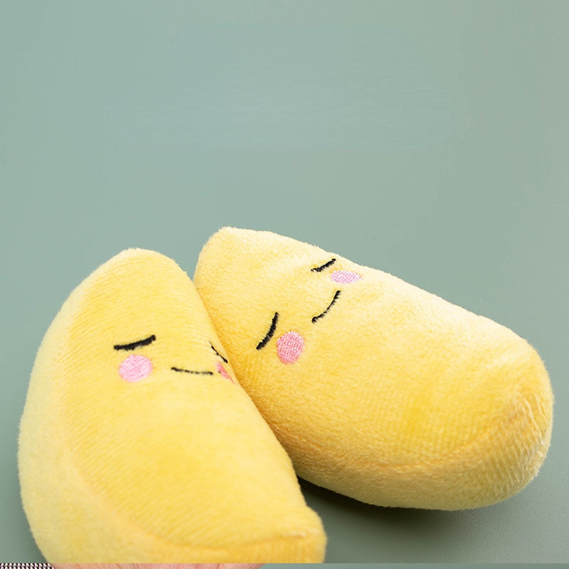 Kuscheltier für den Hund, Cartoon Gelber Mond mit BiBi-Sound, Kuscheltier für Welpen, Kauspielzeug für kleine Hunde, 11 cm lang