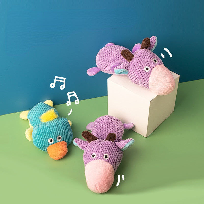 Kuscheltier für Hunde, Lustige Lila Kuh & Grüne Ente, Hundespielzeug Quietschen, Saubere Zähne, Langeweile lindern für Hunde