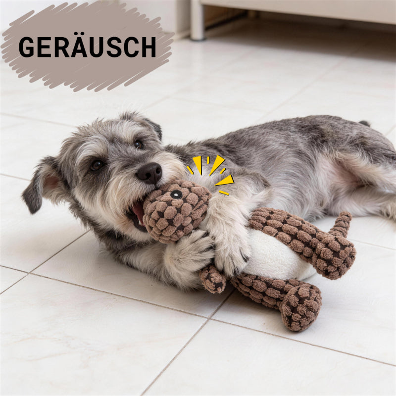 Kuscheltier für den Hund, Plüsch Dinosaurier in Orange, Kaffee und Grün, Quietschspielzeug für jede Hunderasse (1 Stück)