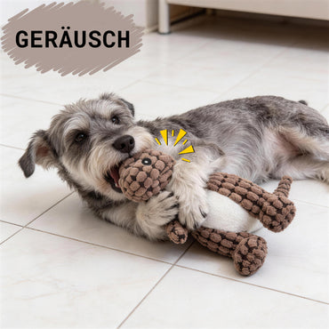 Kuscheltier für den Hund, Plüsch Dinosaurier in Orange, Kaffee und Grün, Quietschspielzeug für jede Hunderasse (1 Stück)