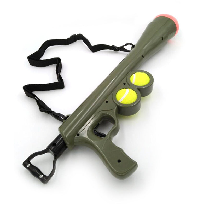 Hund Spielzeug, Interaktiver Grün Tennisballwerfer für Hunde aus ABS mit 2 Bällen, Praktisches Wurfspielzeug, Mit Umhängegurt