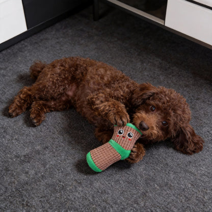 Kuscheltier für Hunde, Braune Socken mit Quietscher & Cartoon Gesichtern, Interaktives Spielzeug für Kleine und Mittlere Hunde