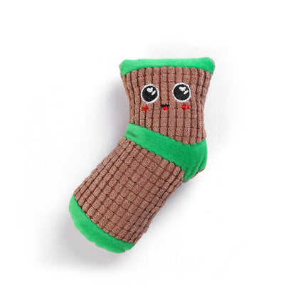 Kuscheltier für Hunde, Braun Socken mit Cartoon-Ausdrücken & BiBi Geräusch, Zahnspielzeug für Kleinen und Mittleren Hunde