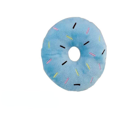 Hund Kuscheltiere, Plüsch-Doughnut für kleine Hunde in Blau und Braun, 11 cm Durchmesser, mit Quietscher für hohe Spielanreize
