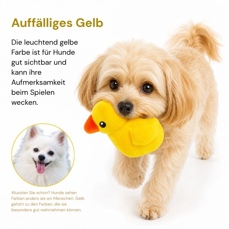 Kuscheltier für Hunde, Kleines Gelbes Entchen, Welpenspielzeug mit Quietscher, Perfekt Beruhigungsspielzeug