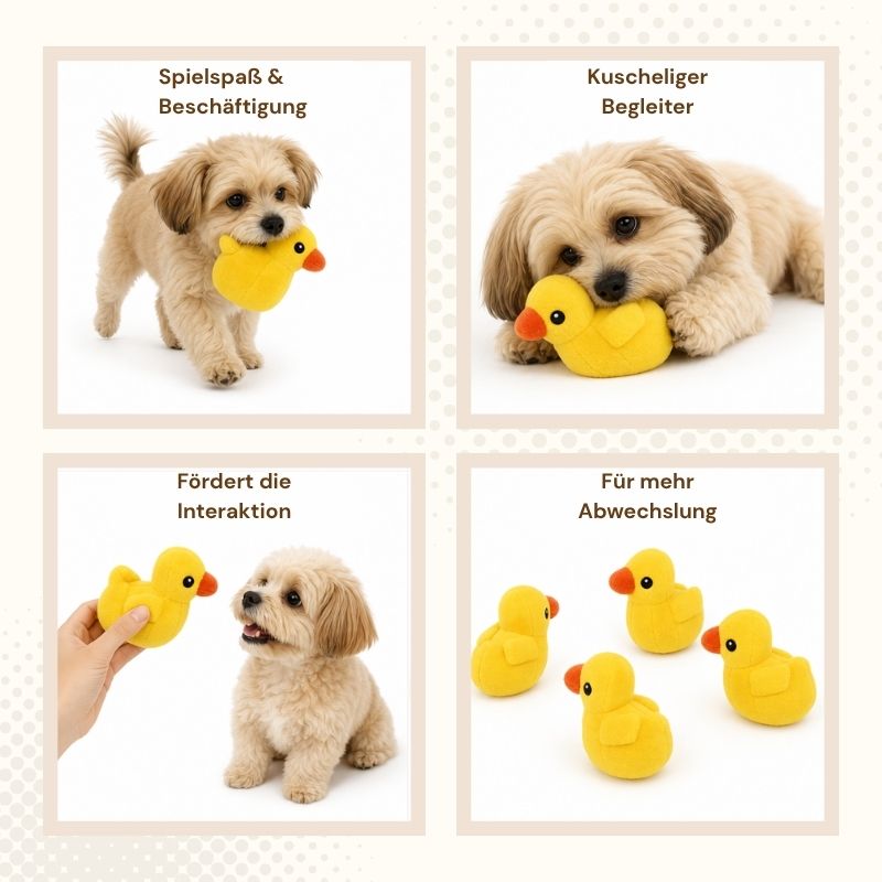 Kuscheltier für Hunde, Kleines Gelbes Entchen, Welpenspielzeug mit Quietscher, Perfekt Beruhigungsspielzeug