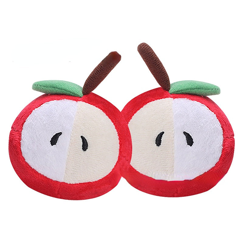 Hund Kuscheltiere, Plüsch Halbierte Apfel-Design, Kauspielzeug für Welpen mit BiBi-Geräusch, Durchmesser 8 cm, 2er Pack