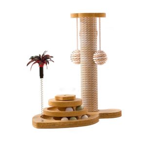 Pawsometime Sisalband Kratzbaum abriebfeste und nicht abbröckelnde, Kratzstamm mit Interaktiven Spielzeugen für Katzen
