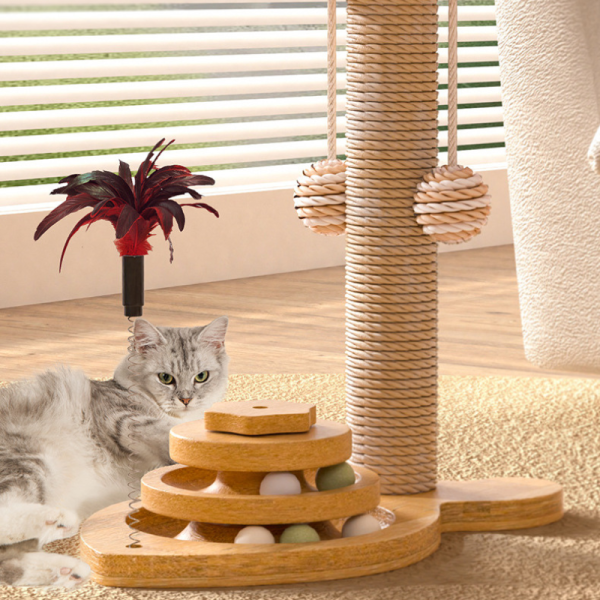 Pawsometime Sisalband Kratzbaum abriebfeste und nicht abbröckelnde, Kratzstamm mit Interaktiven Spielzeugen für Katzen – Bild 3