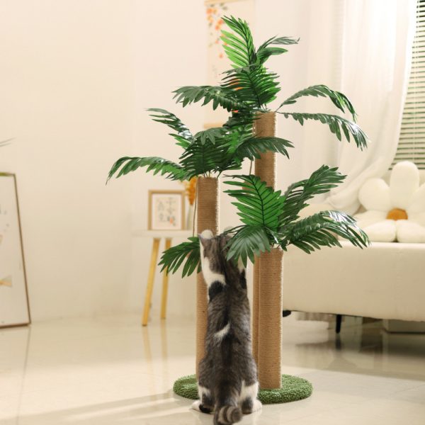 Holz Katzenkratzbaum, Stehende Katzenkratzsäule im Kokosbaum-Design, aus Sicheren Materialien, Braun und Grün – Bild 3