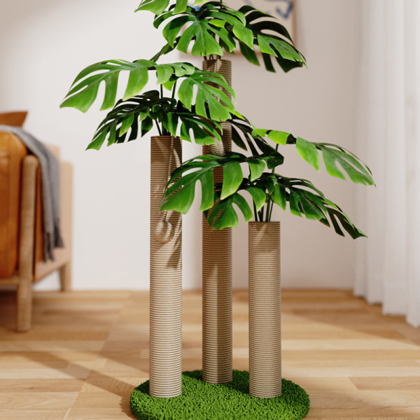 Holz Katzenkratzbaum, Stehende Katzenkratzsäule im Kokosbaum-Design, aus Sicheren Materialien, Braun und Grün – Bild 2