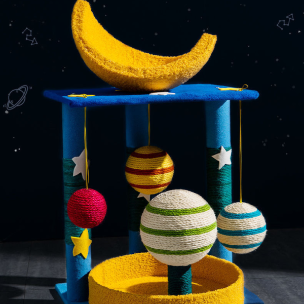 Kratzbaum mit großer Liegefläche, Sternenhimmel-Themen Kratzsäule, Multifunktional für Katzen, Bequem und Stylisch – Bild 3