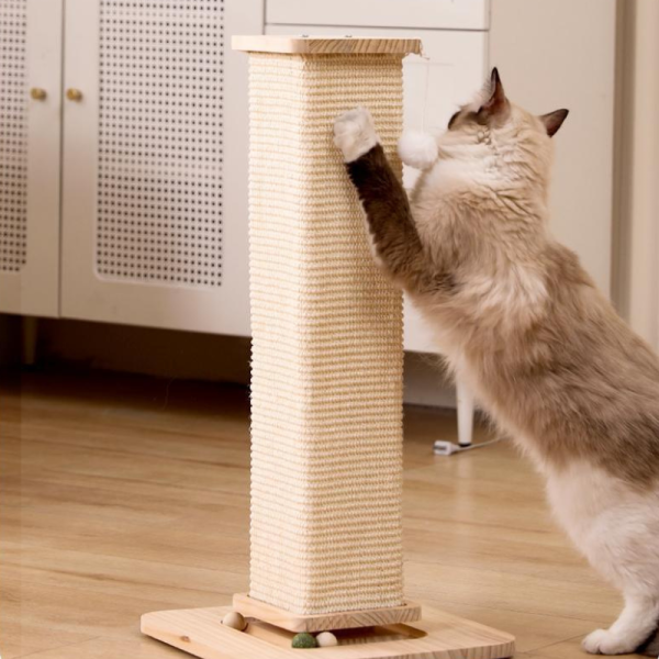 Katzen Kratzbäume groß, 66,5 cm hoch, mit interaktivem Plüschball, schützend vor Kratzschäden an Möbeln, braun – Bild 3