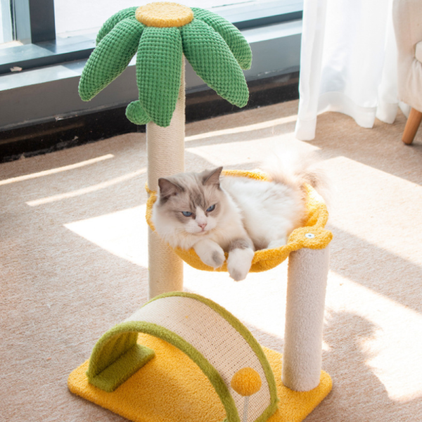 Kratzbaum Stylish mit Katzenhaus und Bogen-Brücke, Interaktive Katzenkratzsäule aus Sisal und weichem Plüsch – Bild 5