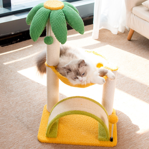 Kratzbaum Stylish mit Katzenhaus und Bogen-Brücke, Interaktive Katzenkratzsäule aus Sisal und weichem Plüsch – Bild 4