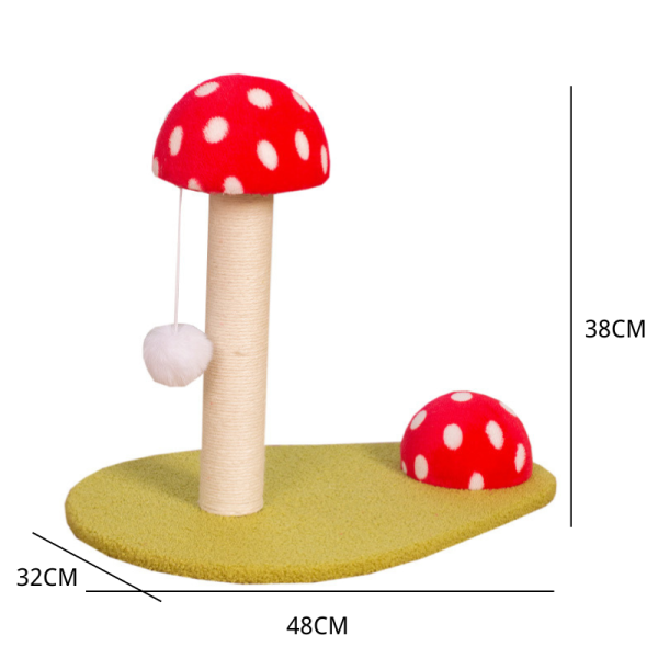 Platzsparender Kratzbaum, Rotes Pilzdesign, Sisal Kratzsäule für Katzen, Kuschelige Plüsch-Oberfläche – Bild 2