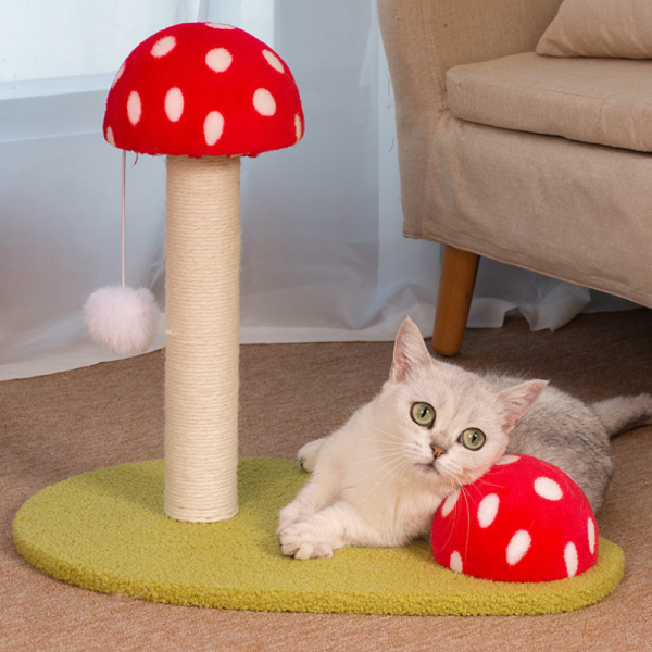 Platzsparender Kratzbaum, Rotes Pilzdesign, Sisal Kratzsäule für Katzen, Kuschelige Plüsch-Oberfläche – Bild 6