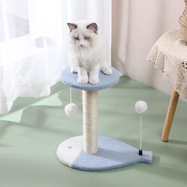 Katzenkratzbaum mit Spielzeug, Katzenkratzmöbel mit Fischförmigem Boden und Interaktivem Ballspielzeug, Natur-Sisal – Bild 4