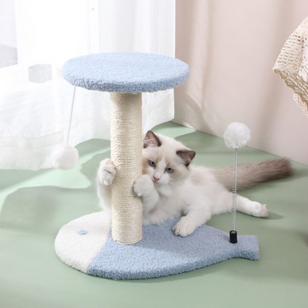 Katzenkratzbaum mit Spielzeug, Katzenkratzmöbel mit Fischförmigem Boden und Interaktivem Ballspielzeug, Natur-Sisal – Bild 3