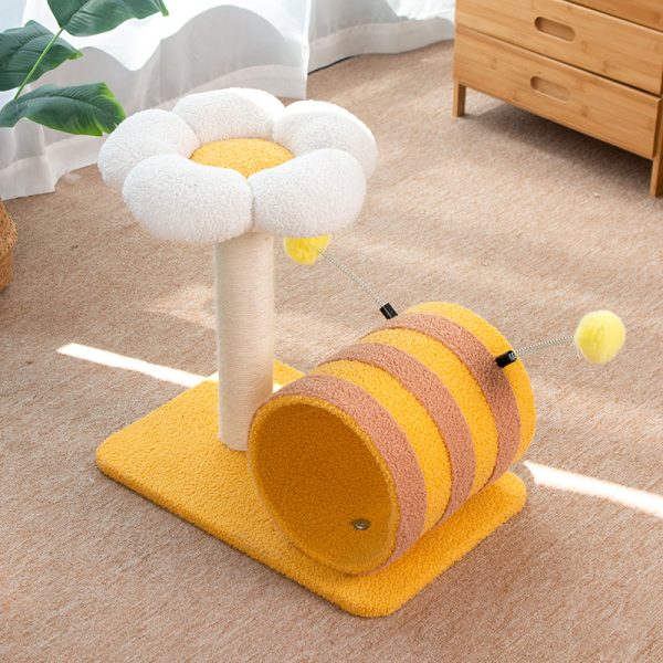 Liegefläche kratzbaum mit Plüschspielzeug, Bienen-Themen, Multifunktionaler Katzenbaum mit Katzenbett und Tunnel – Bild 3