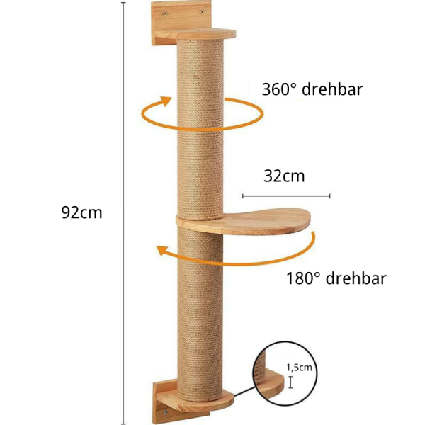 Pawsometime Kratzbaum Wand, Katzenkratzsäule mit Katzenjumping-Plattform, Strapazierfähiger Juteseil – Bild 2