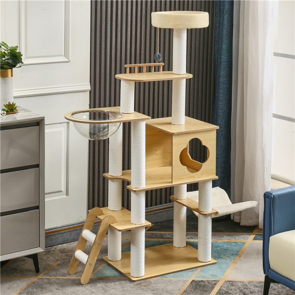 Pawsometime Hochwertiger Katzenbaum, gemütliche Liegefläche & Höhle, Luxuriöses 5-stöckiges Katzenmöbel – Bild 2
