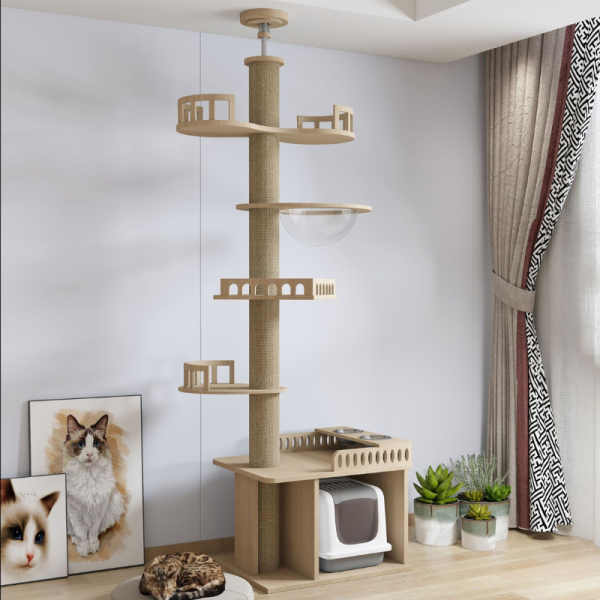 Katzenbaum Deckenhoch, Mehrstufige Plattform, Standfester Kletterbaum für große Katzen & Mehrkatzenhaushalte – Bild 2