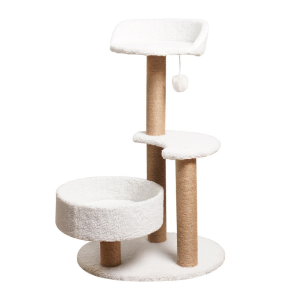 Katzen Baume, mit Sprungplattform, Leichter Aufbau, Ideal für aktive Katzen, Stabiler und platzsparender Kratzbaum, Weiß
