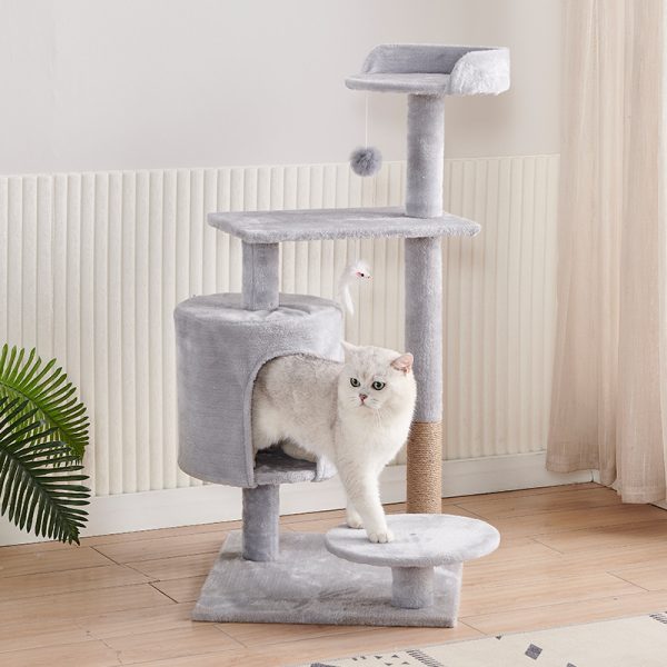 Kleine Katzenbäume, Stabiler Kletterbaum, mit Plüsch Höhle und Plüschball, Hellgrau, Platzsparend – Bild 3
