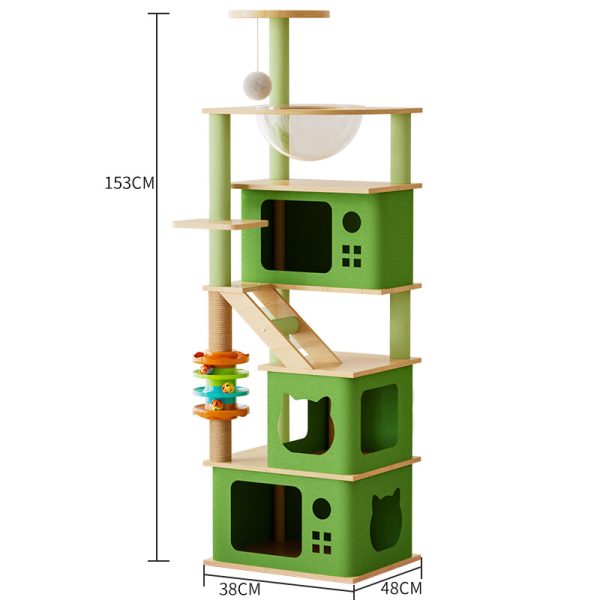 Katzenbaum Groß, Katzenkratzbaum für Mehrere Katzen mit Spielzeug, Stabiles Design mit Katzenhöhlen, grün – Bild 2