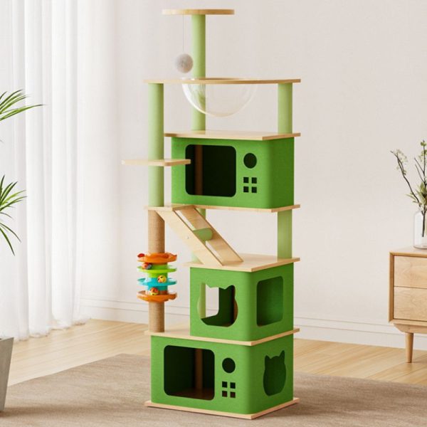 Katzenbaum Groß, Katzenkratzbaum für Mehrere Katzen mit Spielzeug, Stabiles Design mit Katzenhöhlen, grün – Bild 3