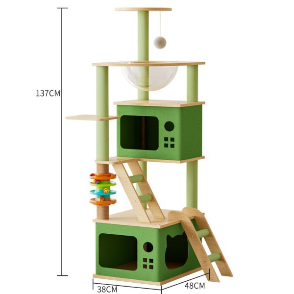Katzenbaum Groß, Katzenkratzbaum für Mehrere Katzen mit Spielzeug, Stabiles Design mit Katzenhöhlen, grün – Bild 4