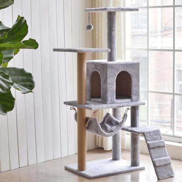Katzenbaum, 3-in-1 Kletterbaum mit Katzenhaus, Kratzsäule und Spielball, Hochwertige Hanfseil- und Plüschmaterialien – Bild 3