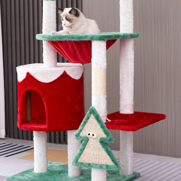 Pawsometime Weihnachtsbaum für Katzen, Süßes Design Kratzbaum im Weihnachtsstil, Wärmend mit Plüschmaterial – Bild 6