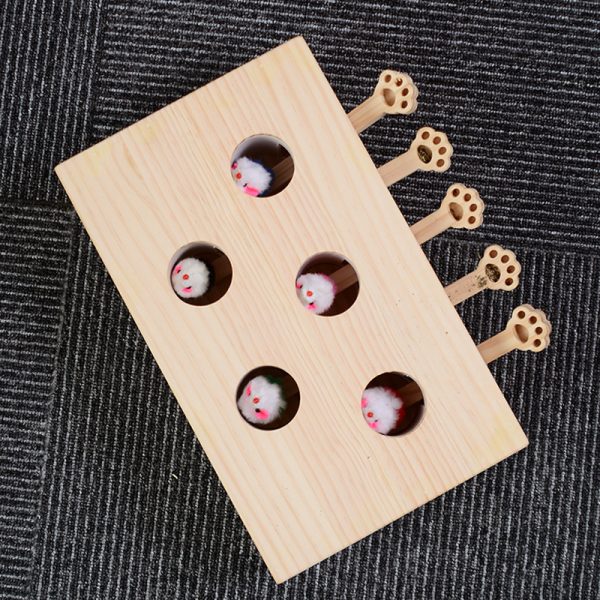 Katzenspielzeug Massivholz Whack-a-Mole, Katzenminze kann hinzugefügt werden, interaktives Spiel zum Stressabbau – Bild 2