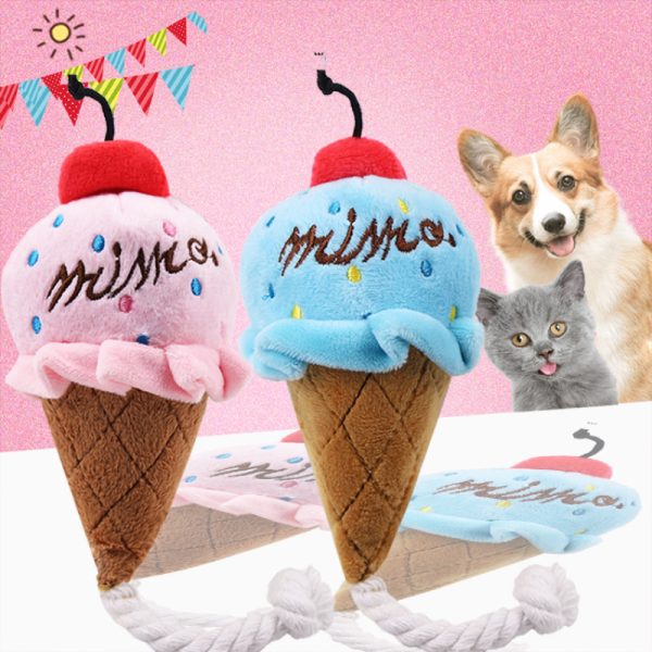 Hund Spielzeug Eiscreme Design, Robustes Plüschtier mit Quietschfunktion, Futterspielzeug für Hunde zur Beschäftigung (1 Stück)