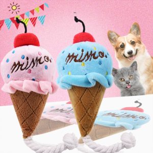 Hund Spielzeug Eiscreme Design, Robustes Plüschtier mit Quietschfunktion, Futterspielzeug für Hunde zur Beschäftigung