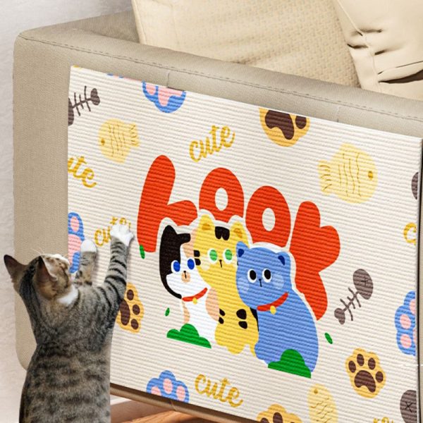 Kratzwand Katze, Kratzbrett für Schützt  Sofa, Cartoon-Design, Selbstklebend Kratzmatte Katze, 80cmx50cm – Bild 3