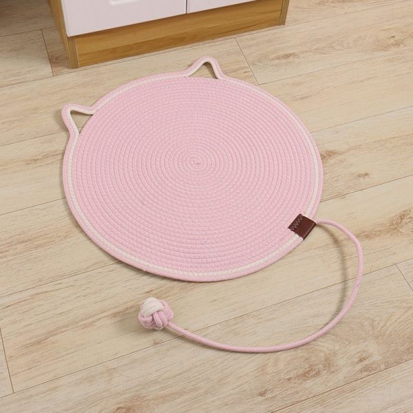Katzenfummelbrett, Katzenkratzmatte mit süßem Katzenohren-Design, Runde, mit strapazierfähigem Baumwollspielzeugball – Bild 3