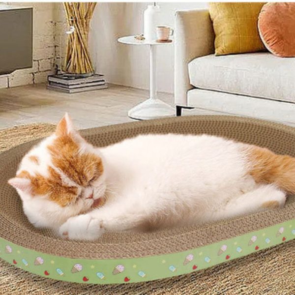 Katzen Kratzbrett Pappe, Kätzchen-Schlafnest, Rund und Oval, Katzenspielzeug aus Wellpappe, hellem Grün – Bild 3