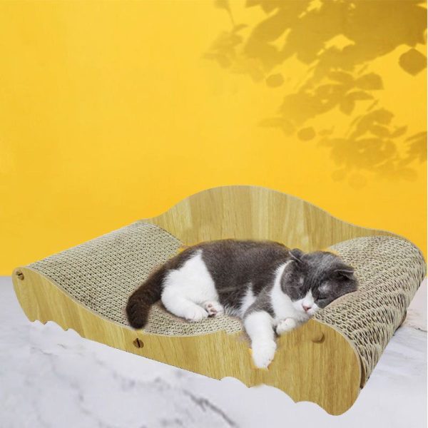Kratzpappe Katze, kratzbrett mit geschwungener Form, Sofa-Design Kratzspielzeug für Katzen, natürliche Holzfarbe – Bild 3