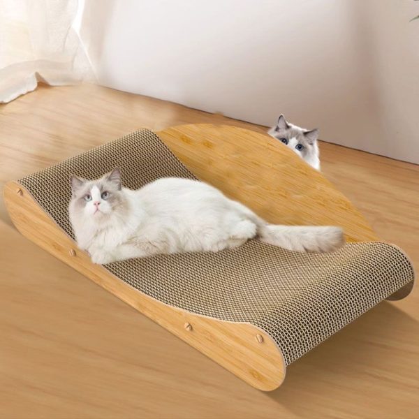 Kratzpappe Katze, kratzbrett mit geschwungener Form, Sofa-Design Kratzspielzeug für Katzen, natürliche Holzfarbe – Bild 2