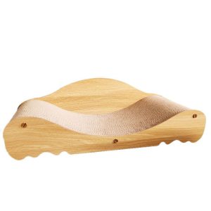 Kratzpappe Katze, kratzbrett mit geschwungener Form, Sofa-Design Kratzspielzeug für Katzen, natürliche Holzfarbe