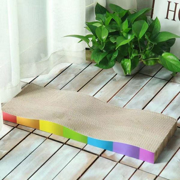Kratzbrett für Katzen aus Pappe, großes Kratzpappe in Regenbogenfarben, Wellen-Design, für Katzen aller Größen – Bild 3