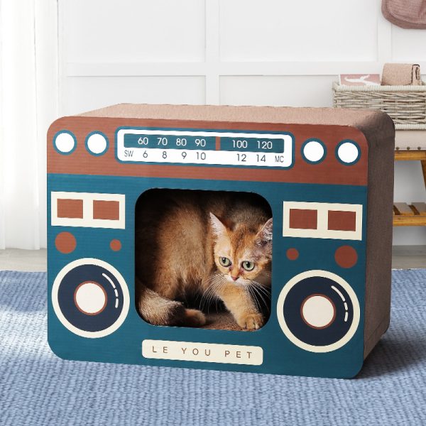 Kratzmöbel Katze, Wellenpappe Kratzbrett für Katzen im Radio und Fernsehdesign, Halboffene Kratzstation für Sicherheit und Komfort – Bild 3