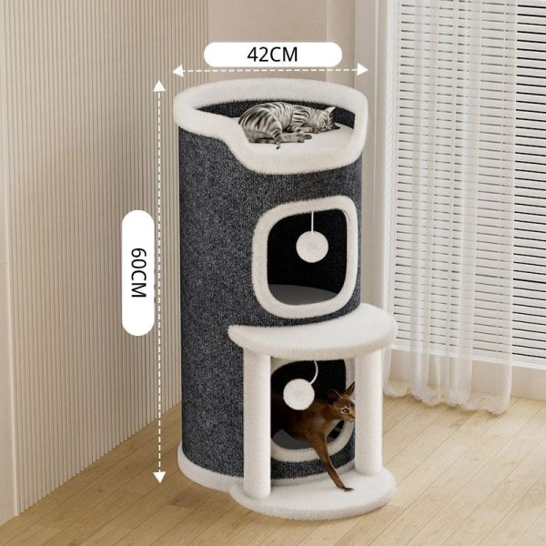 Katzenhöhlen, Mehrschichtig Katzenhaus mit Spielball, Großer Raum für mehrere Katzen, Katzenbett für Indoor-Katzen, Grau – Bild 5